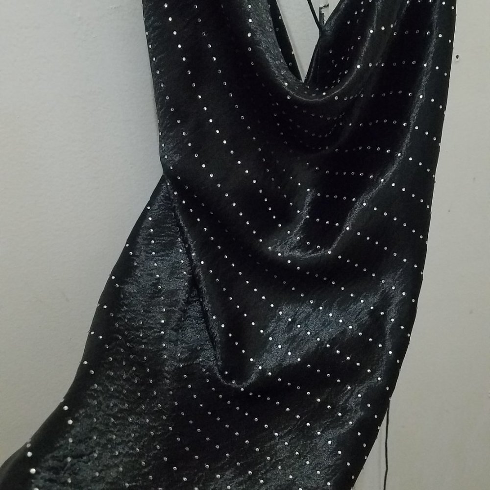 NWT JEWEL SATIN EFFECT BLACK RHINESTONE DRESS - Picture 8 of 11